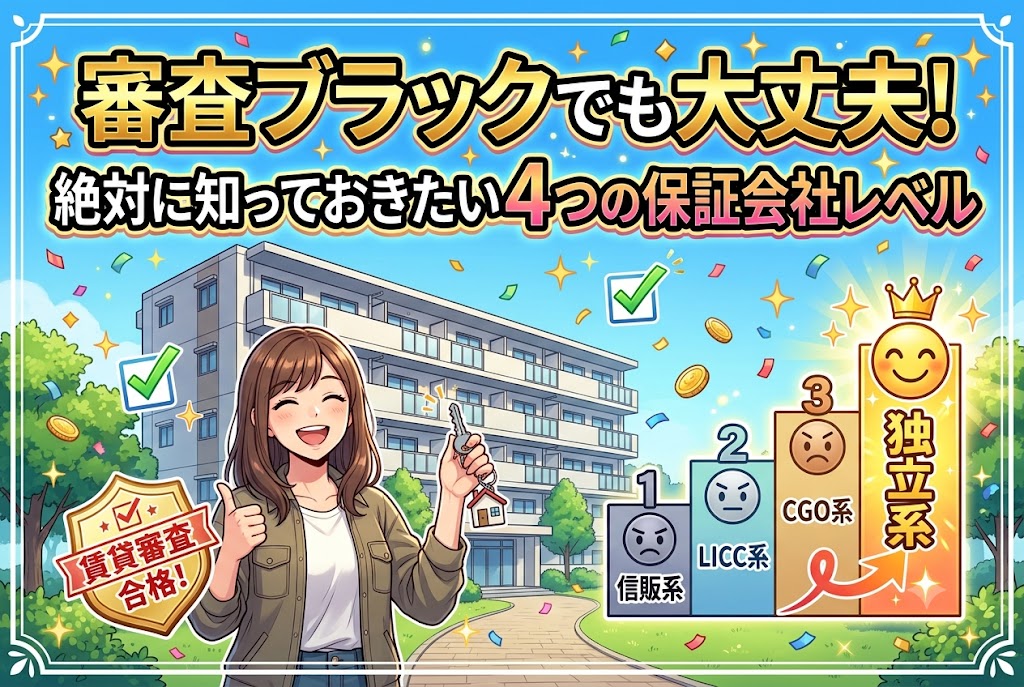 過去の支払い遅れ（ブラック）で賃貸の審査に通るか不安な方へ。実は、過去の傷を見ない「独立系」保証会社を選べば、今の収入のままでお部屋を借りられます！本記事では、4つの審査レベルや絶対NGな行動、確実な物件の探し方まで徹底解説します。